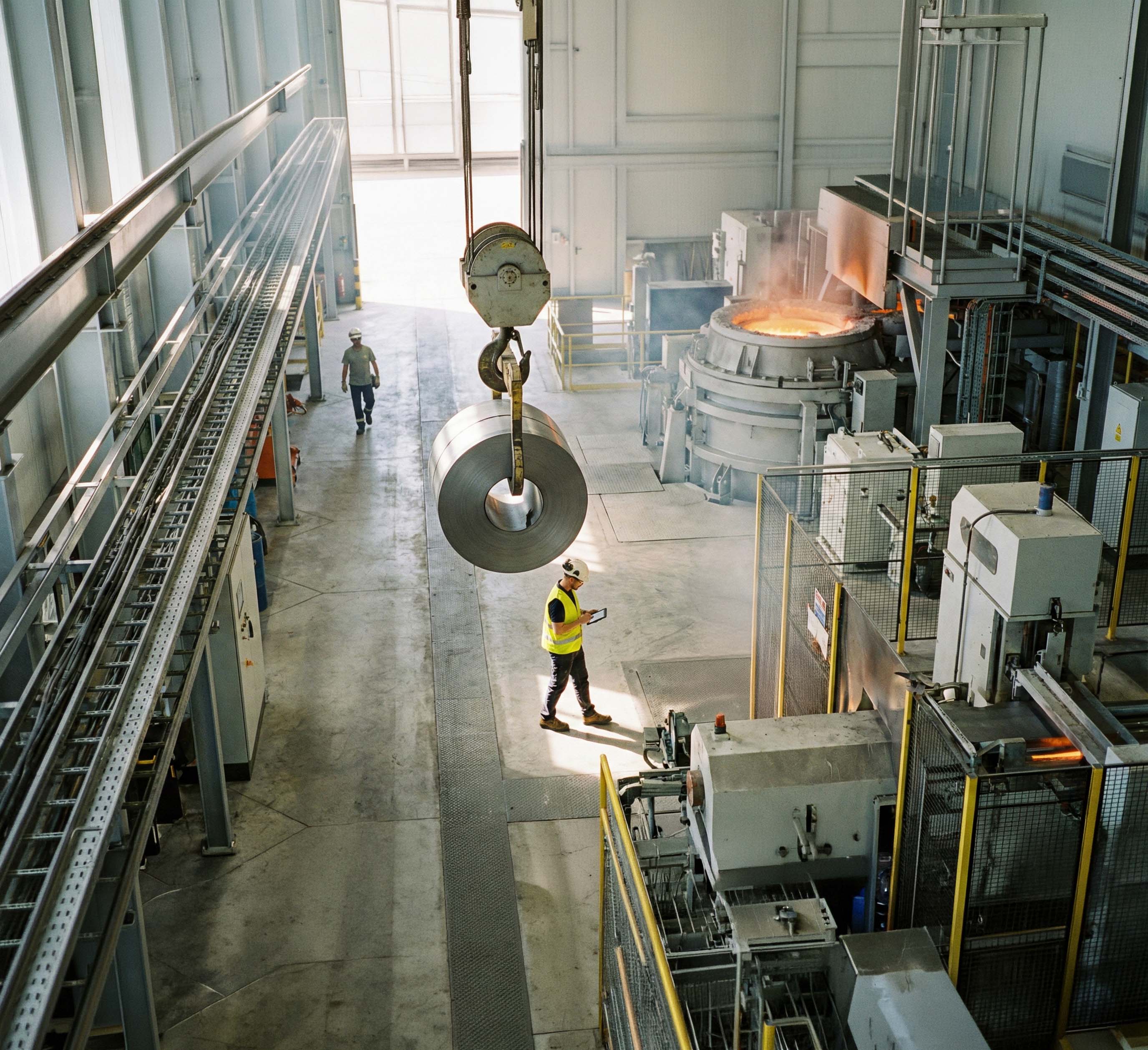 Industrial worker monitoring safety on a factory floor